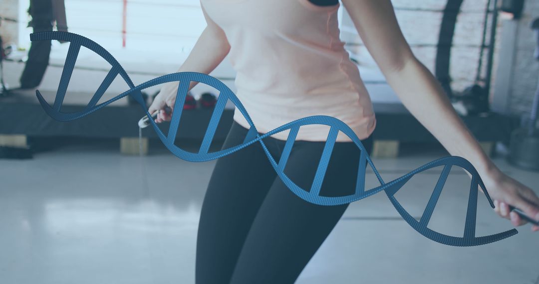 Woman Jumping Rope with DNA Helix Illustration Overlay - Free Images, Stock Photos and Pictures on Pikwizard.com