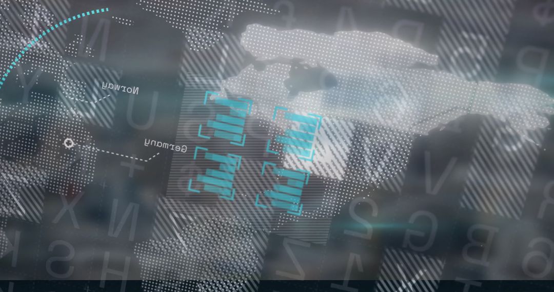 Executives Analyzing Futuristic Holographic Map Overlayed with Data