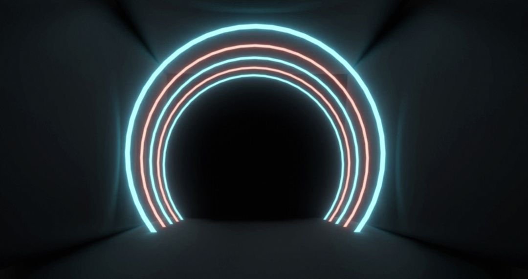 Futuristic Neon Arches in Dark Tunnel Abstract
