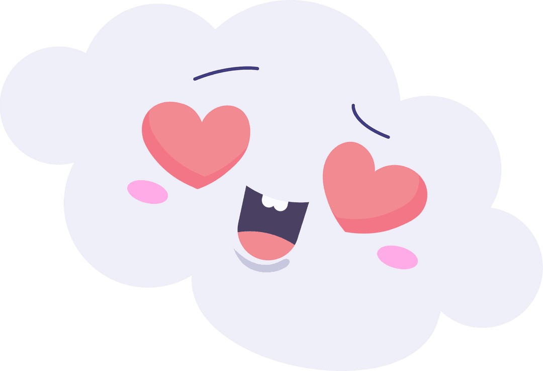 Playful Cartoon Cloud with Heart Eyes on Transparent Background
