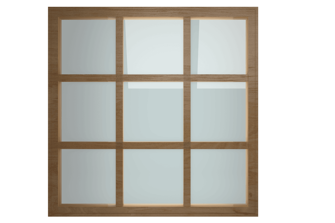 Wooden Framed Transparent Window Illustration with Nine Panes