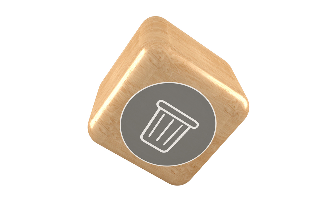 3D Wooden Cube with Rubbish Can Symbol on Transparent Background - Download Free Stock Images Pikwizard.com