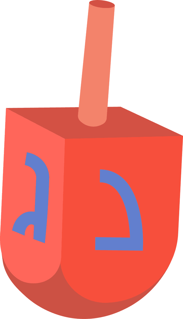 3D Art of Red Dreidel with Blue Hebrew Letters on Transparent Background