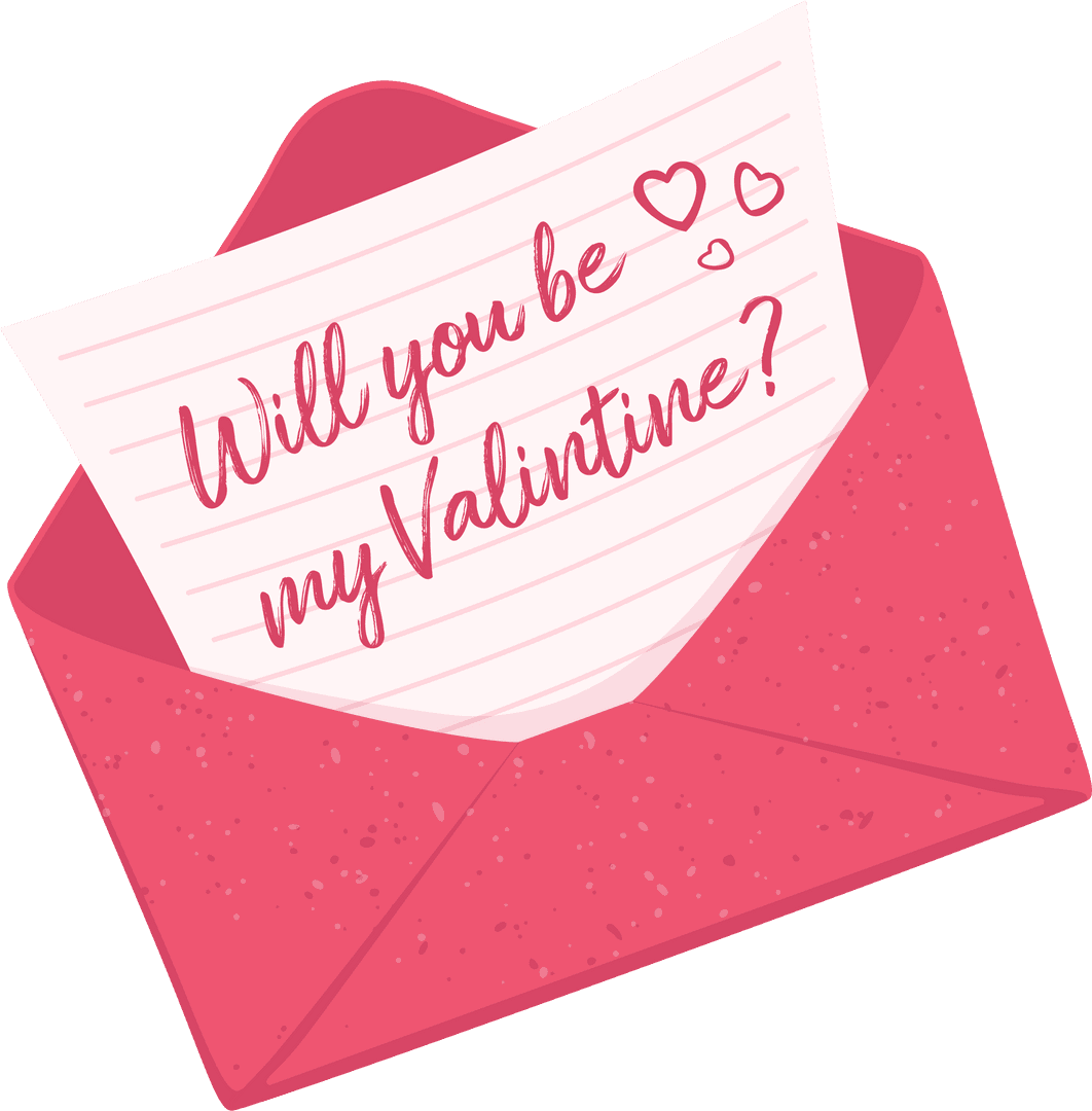 Pink Envelope with Valentine's Note on Transparent Background
