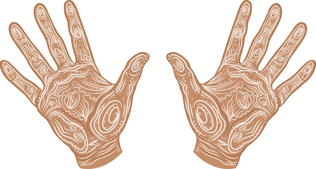 Decorative palm patterns with white intricate designs on transparent background
