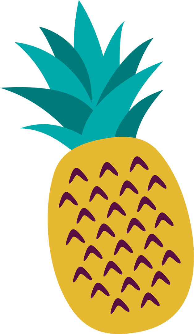 Vibrant Pineapple with Teal Leaves on Transparent Background