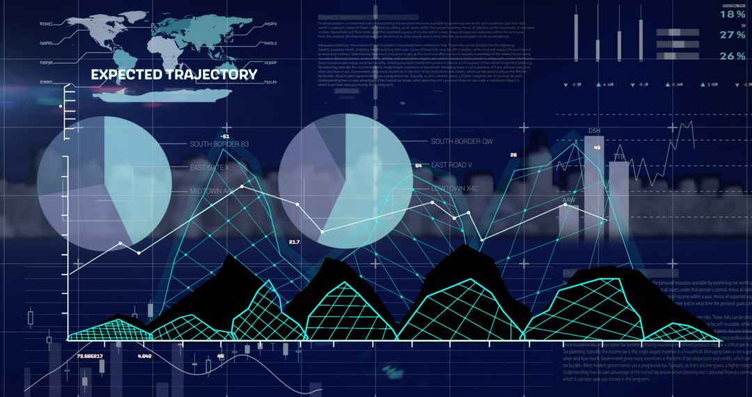 Data Processing and Cityscape with Digital Interface Overlay
