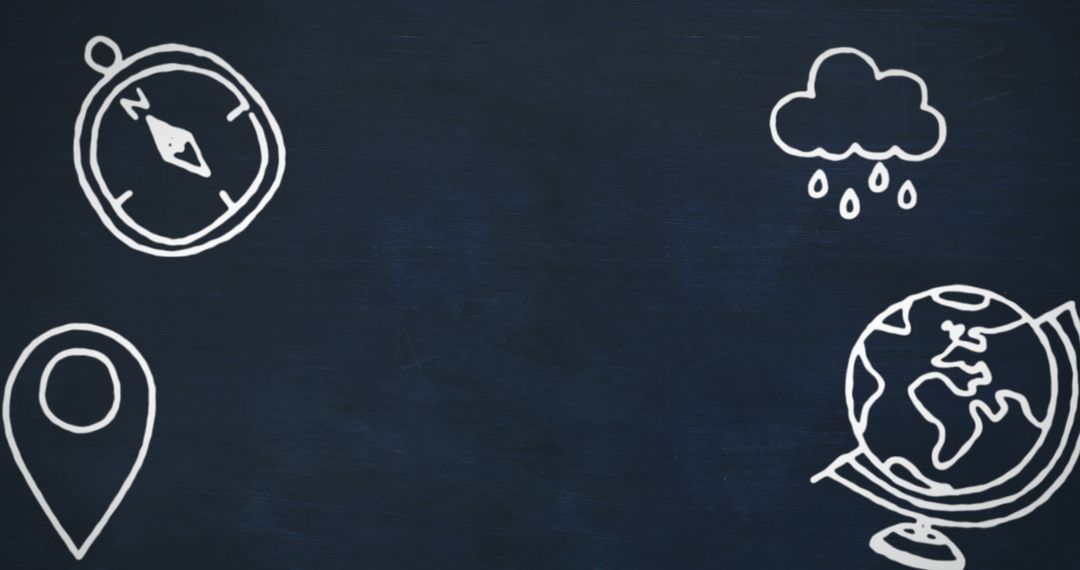 Chalkboard Doodles of Geography Symbols and Space