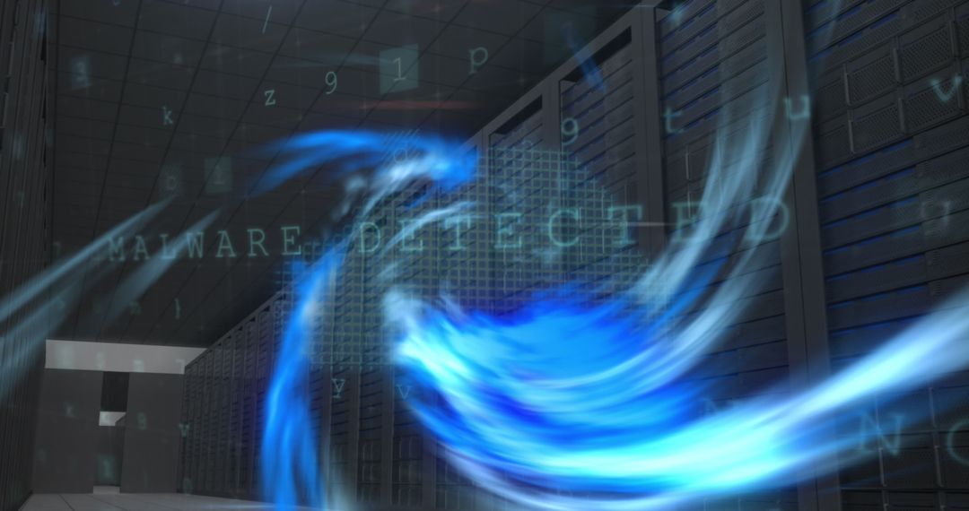 Dynamic data flow in server room with blue light effect