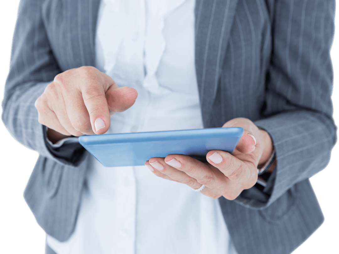 Businesswoman Using Tablet on Transparent Background