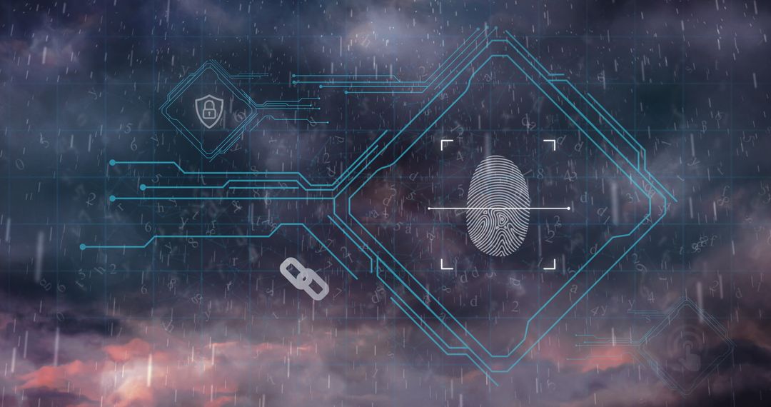 Rainfall Over Futuristic Biometric Interface Concept Art
