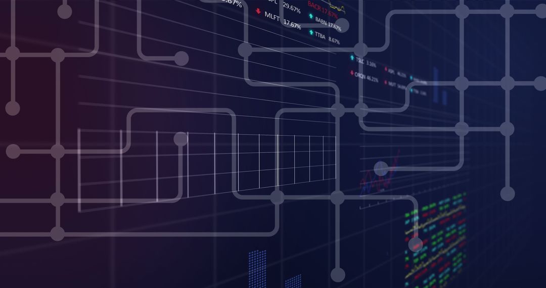 Futuristic Data Network with Digital Grid and Connections