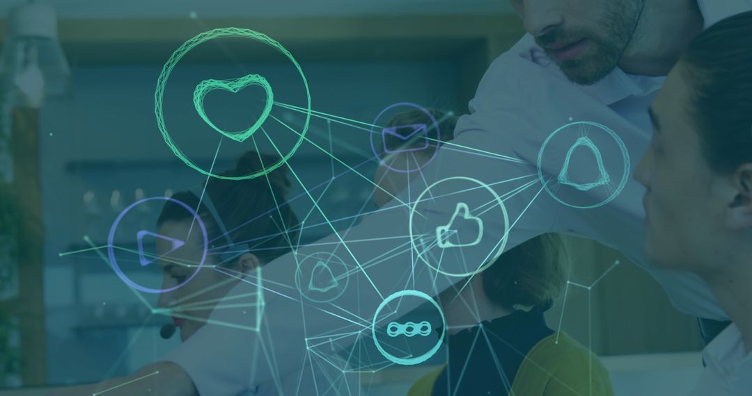 Business Professionals Networking with Digital Interface Icons