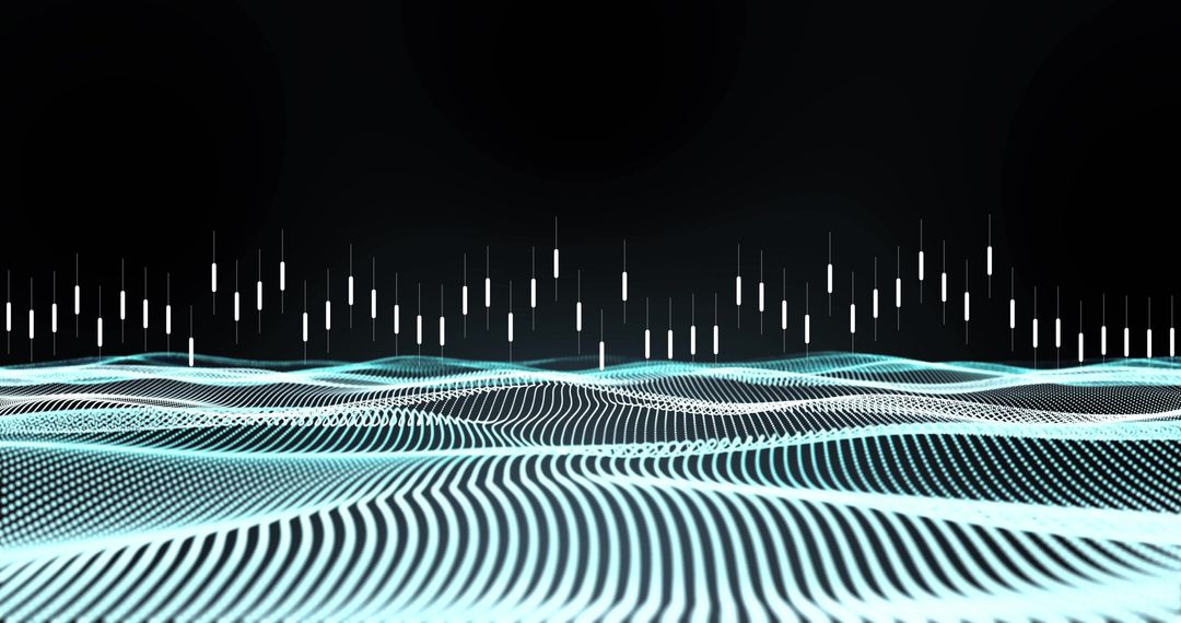 Digital Data Waves with Futuristic Mesh on Dark Background