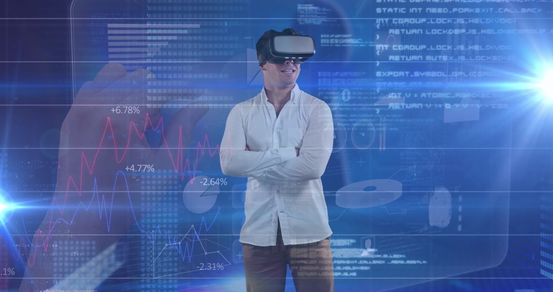 Businessman Exploring Global Finance. With VR Technology