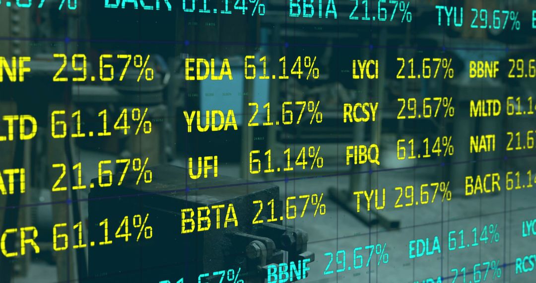 Digital Stock Market Data Overlaid on Busy Office Scene