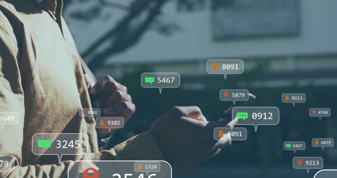 Commuter Checking Smartphone Alerts in Busy Urban Environment