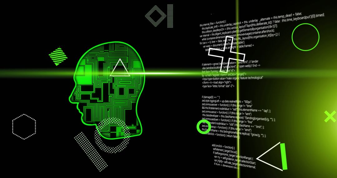 Futuristic AI Head With Green Digital Interface