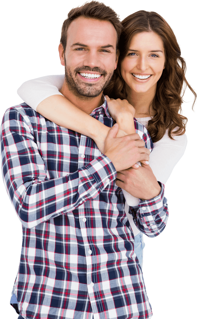 Transparent Smiling Couple with Embracing Pose