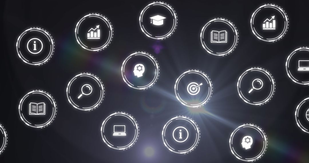 Futuristic Digital Interface with Business Icons and Lens Flare