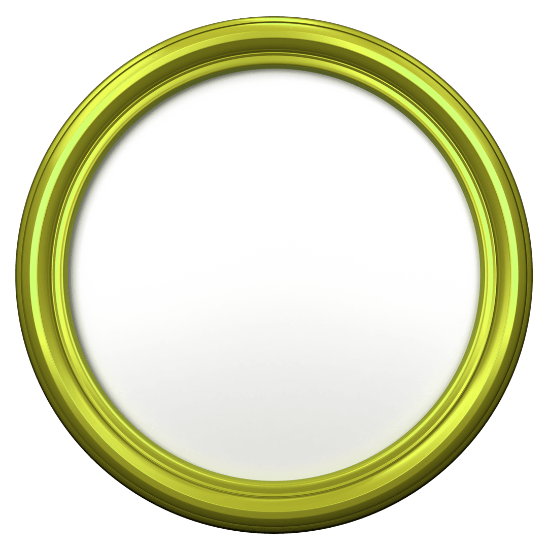 Golden circular frame with white copy space on transparent background