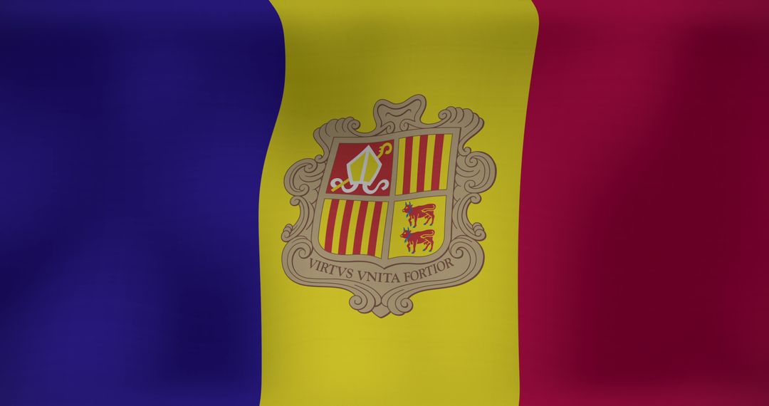 Waving Andorra Flag with National Emblem Design