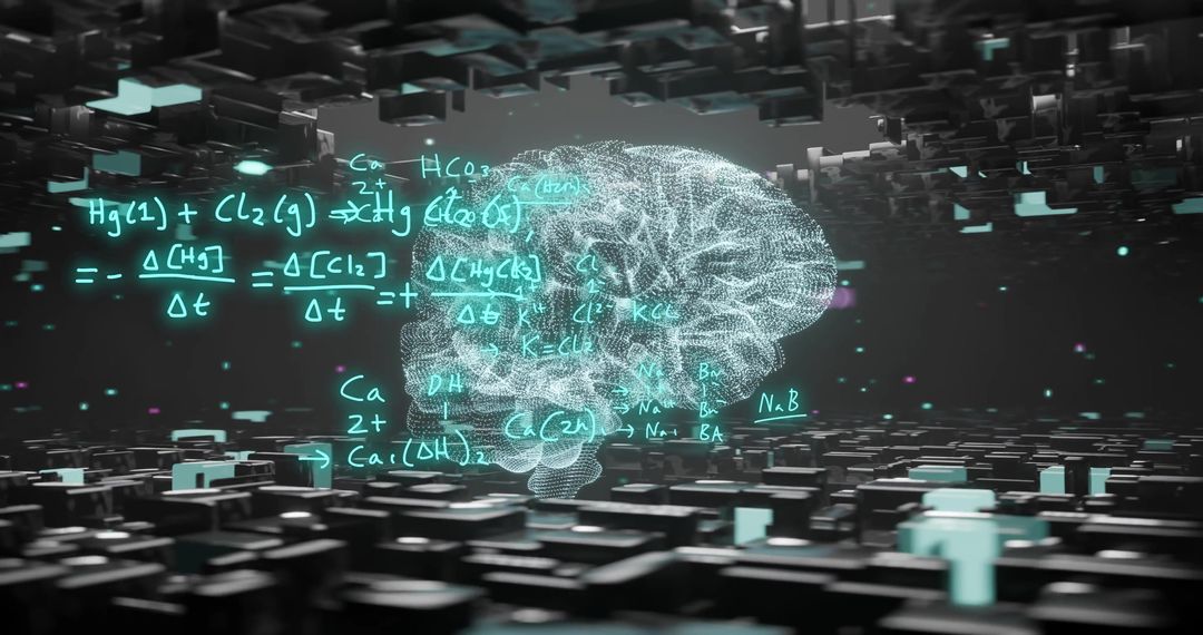 Digital Brain with Scientific Formulas in Futuristic Setting
