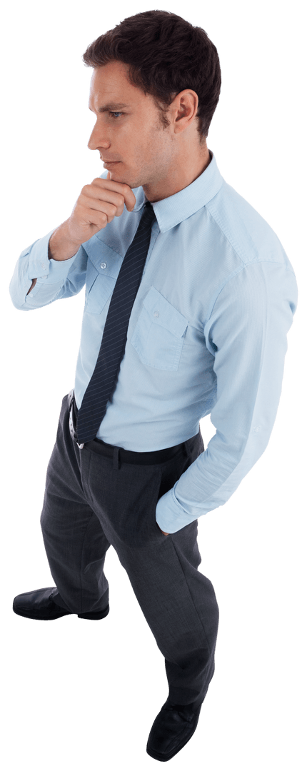 Transparent Businessman Thinking with Hand on Chin Contemplating