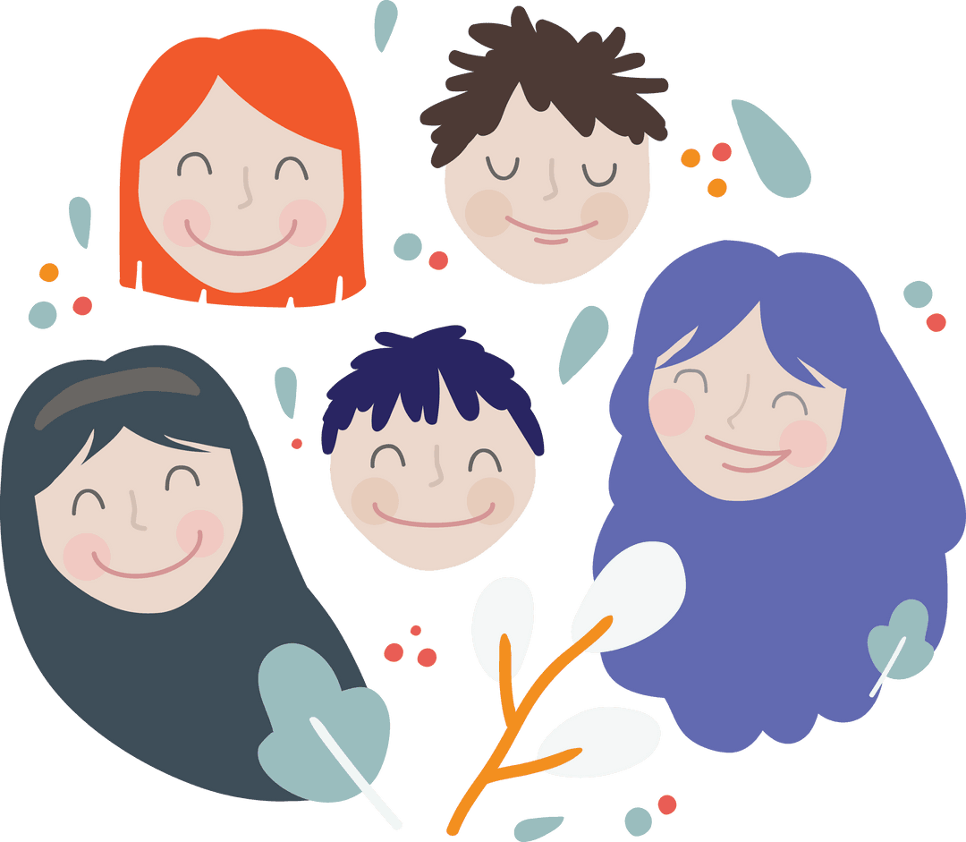 Transparent Faces of Diverse Happy Children Cartoon