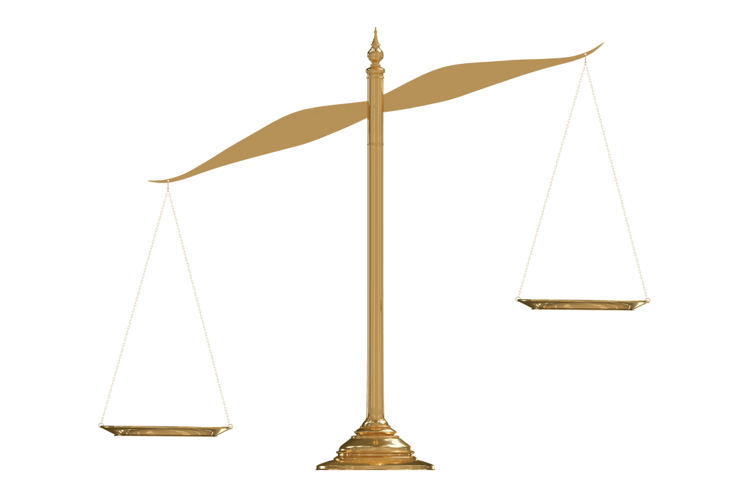 Golden Justice Scale on Transparent Background Illustrating Balance