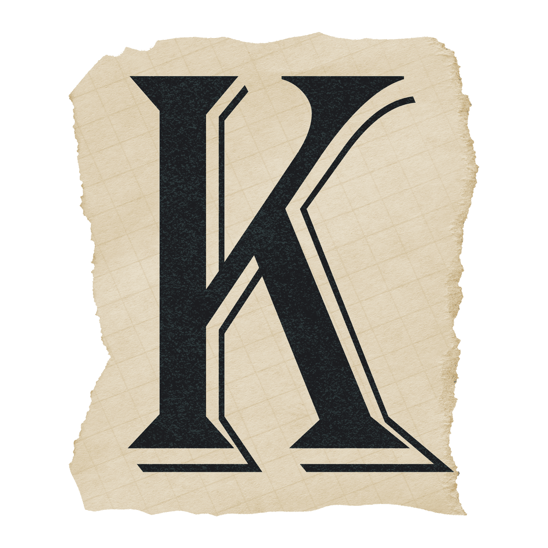 Vintage Typographic Textured K on Torn Grid Paper