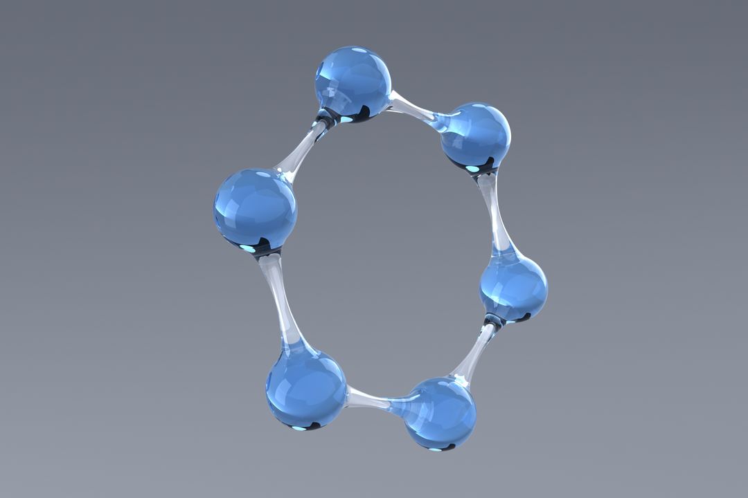 Close-Up of Blue Molecular Structure on Gray Background