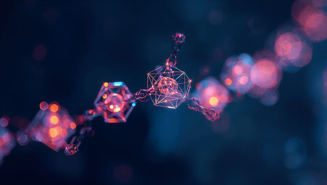 Abstract Wireframe Polyhedral on Glowing Chain with Bokeh Lights