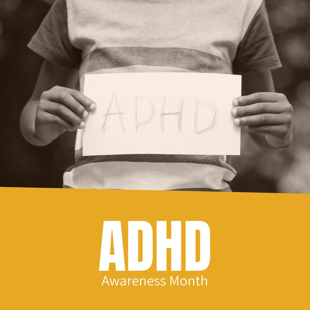 Child Holding ADHD Sign for Awareness Month Campaign