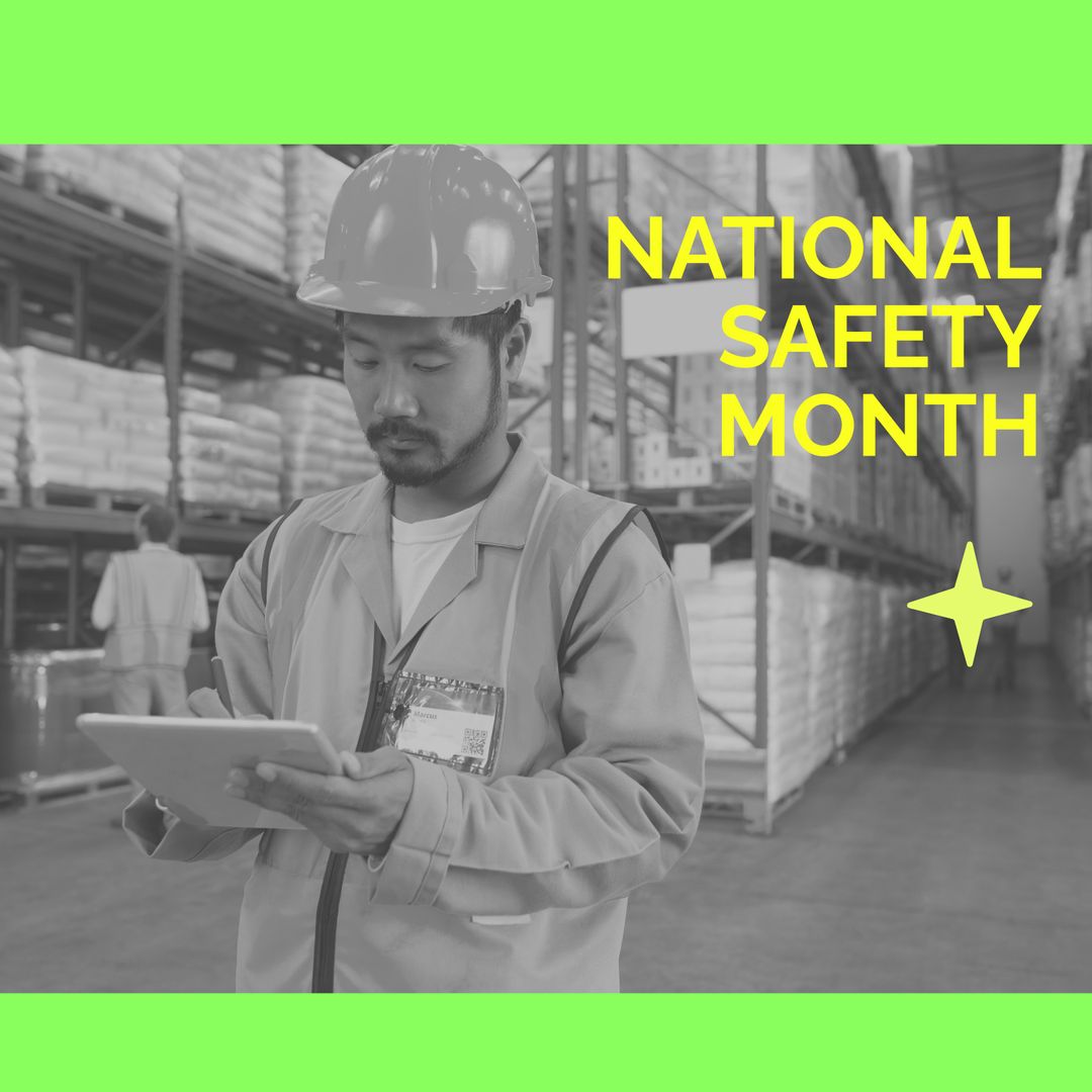 Warehouse Worker Using Tablet for National Safety Month Awareness - Download Free Stock Templates Pikwizard.com