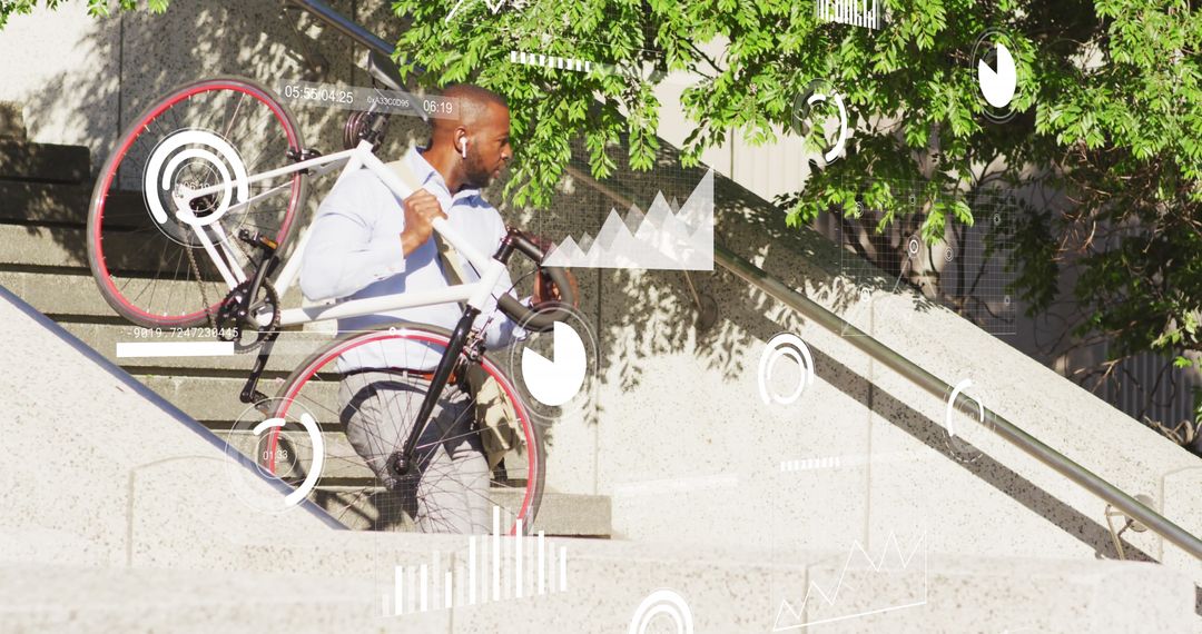 African American Businessman with Bicycle and Digital Interface