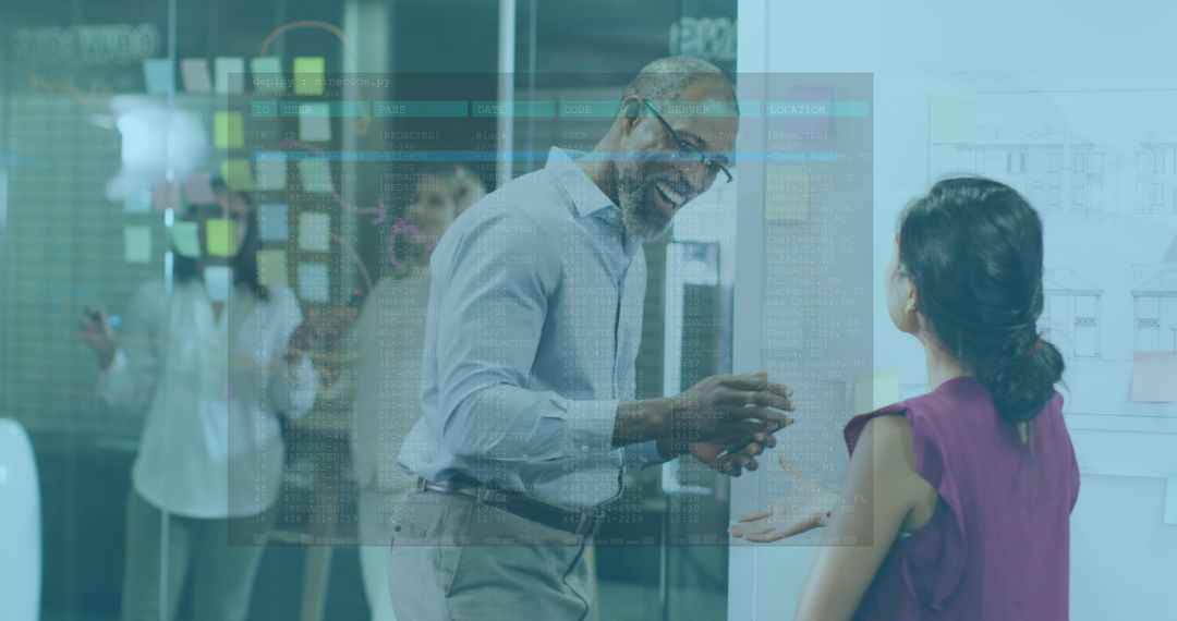 Diverse Business Team Discussing with Data Overlay