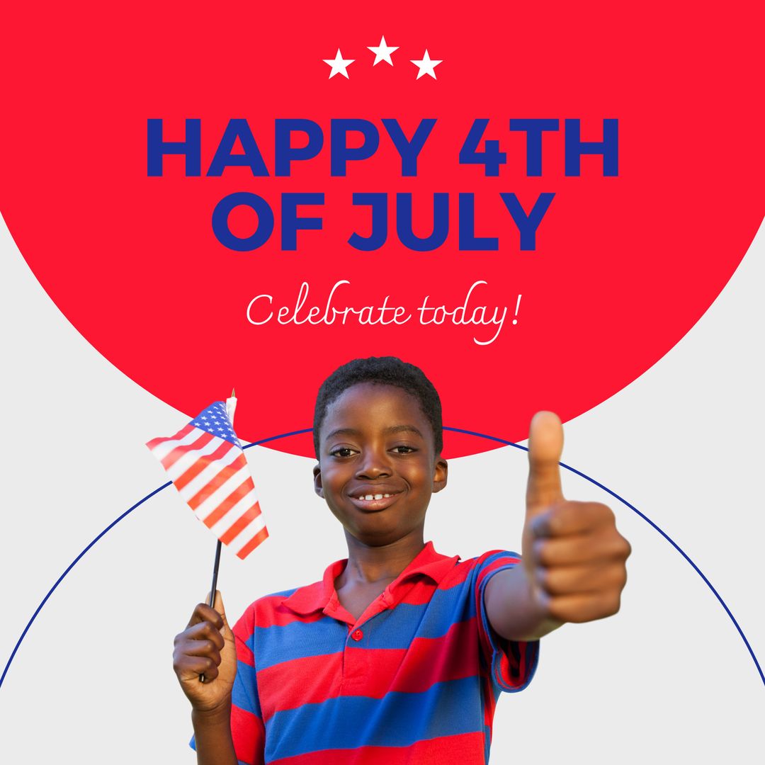 Happy 4th of July Celebration with Smiling Boy Holding American Flag - Download Free Stock Templates Pikwizard.com