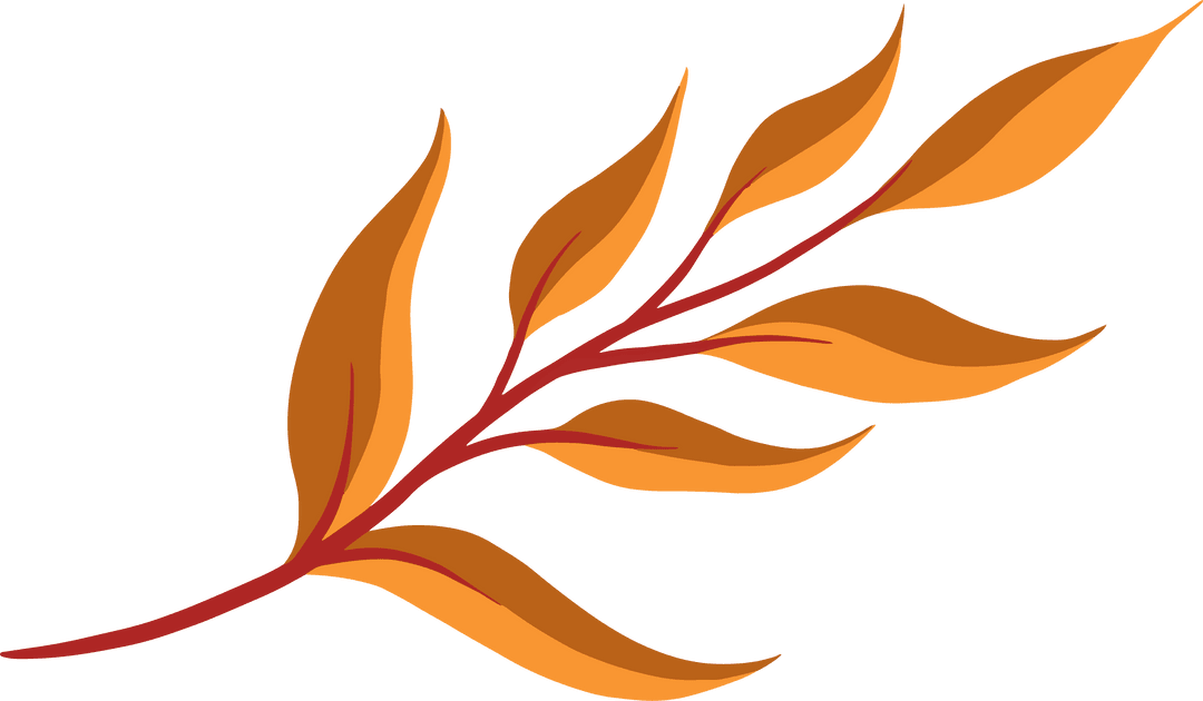Stylized Orange Leafy Branch on Transparent Background