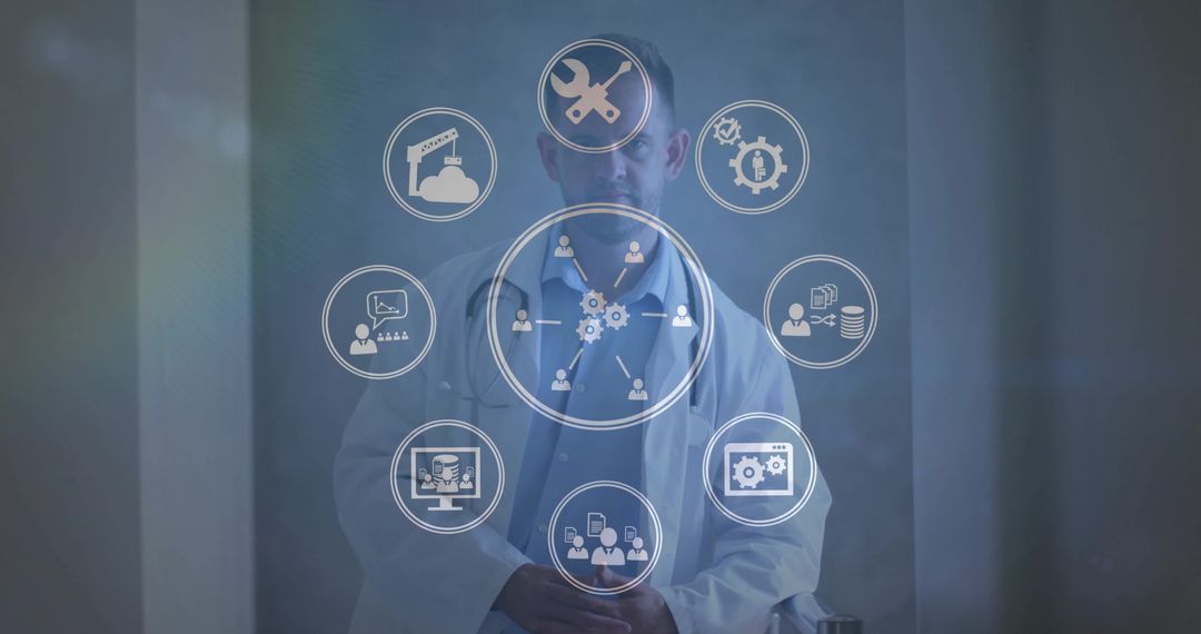 Engineer Engaging Virtual Interface with Data Network Icons