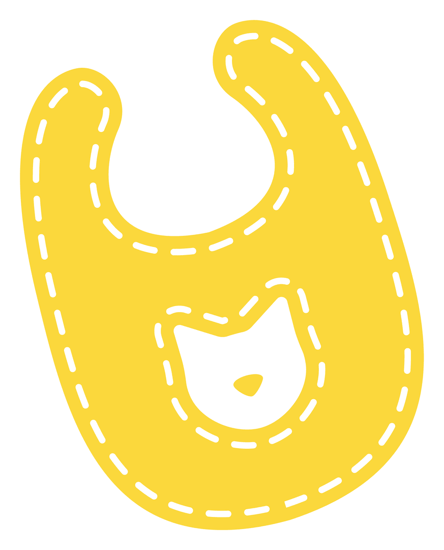Flat Yellow Baby Bib on Transparent Background with Cat Face Design