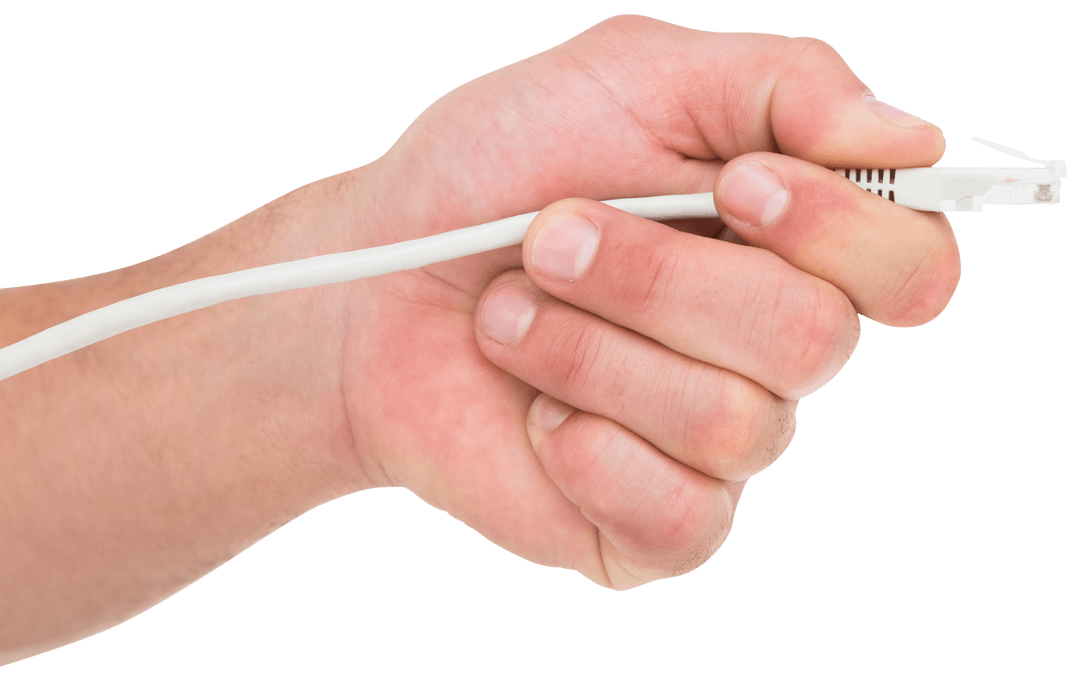 Man Holding Network Cable with Transparent Background