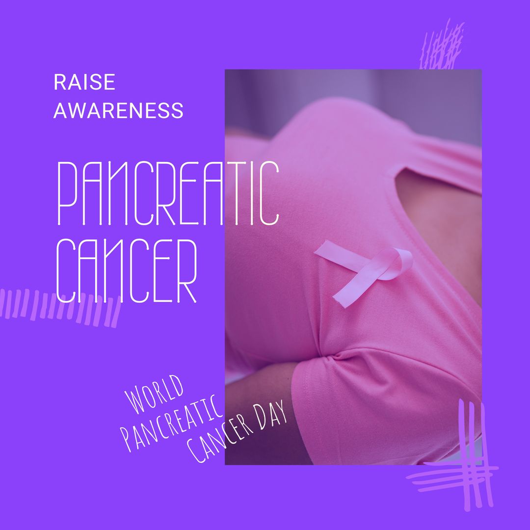 Pink Ribbon on Purple Background for Pancreatic Cancer Awareness