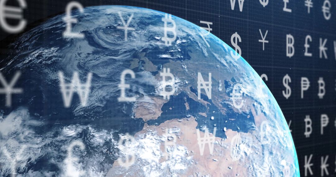 Digital Currency Symbols Overlaying Planet Earth