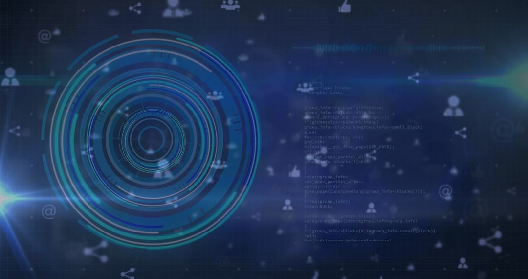 Abstract Digital Interface with Code and Networking Icons