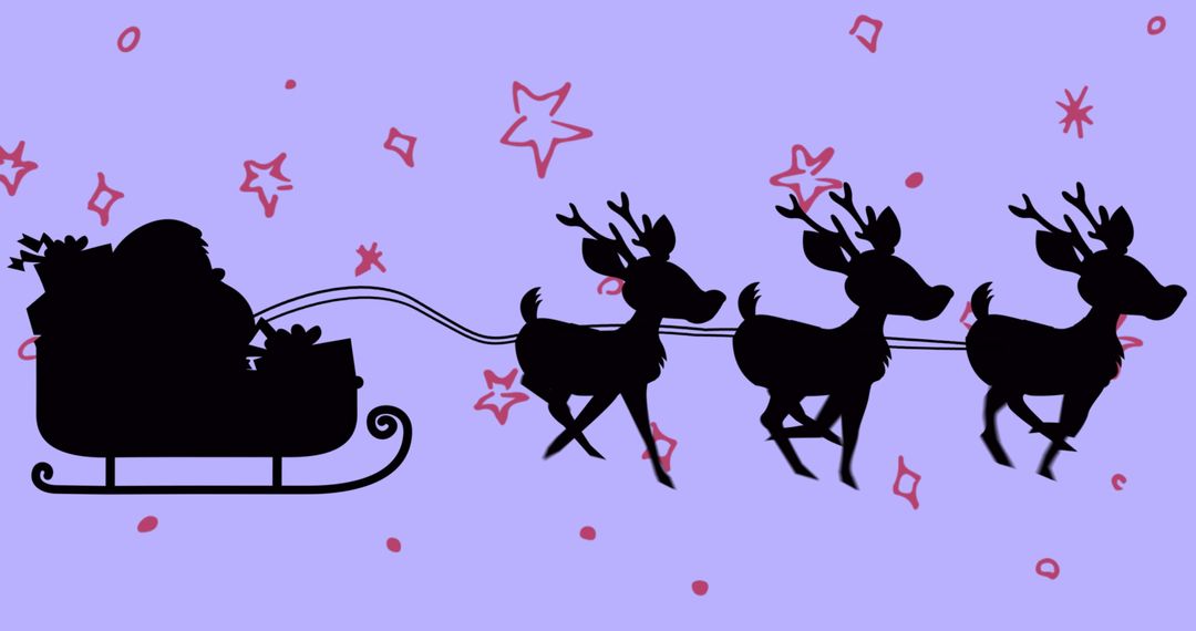 Santa Claus Silhouette With Flying Sleigh and Reindeer