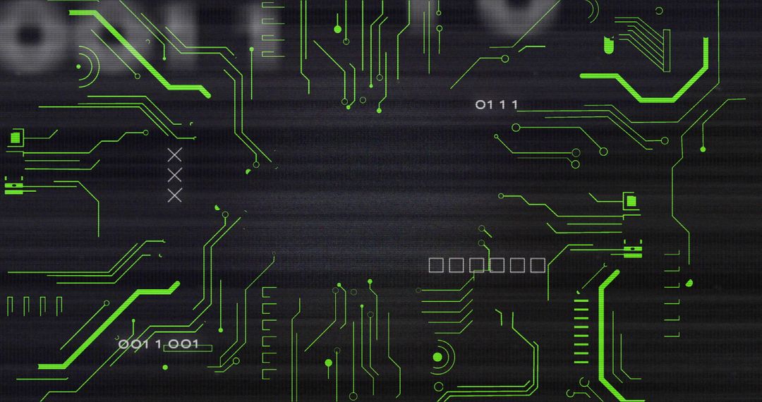 Neon Green Circuit Traces on Futuristic Digital Interface Background