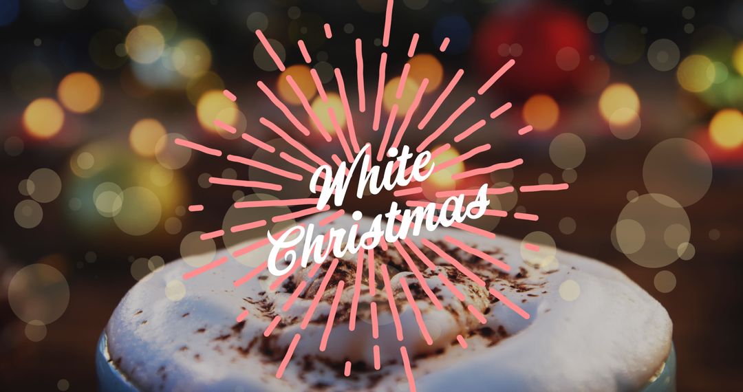White Christmas Text Over Creamy Dessert with Festive Lights
