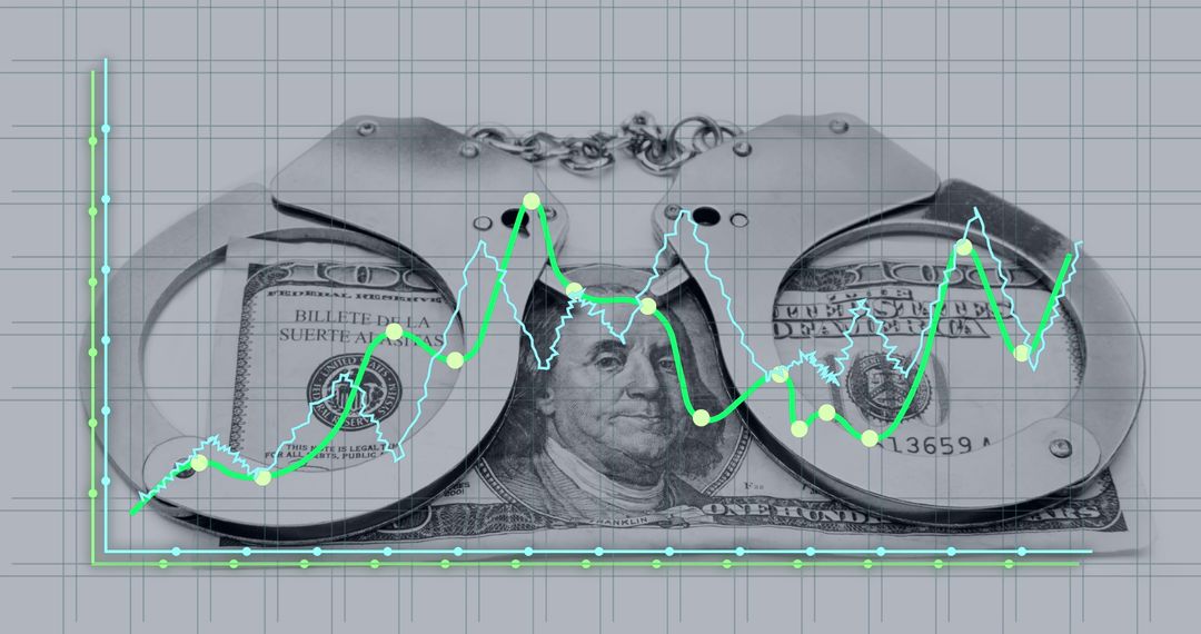 Financial Trends Analyzed with American Currency and Handcuffs