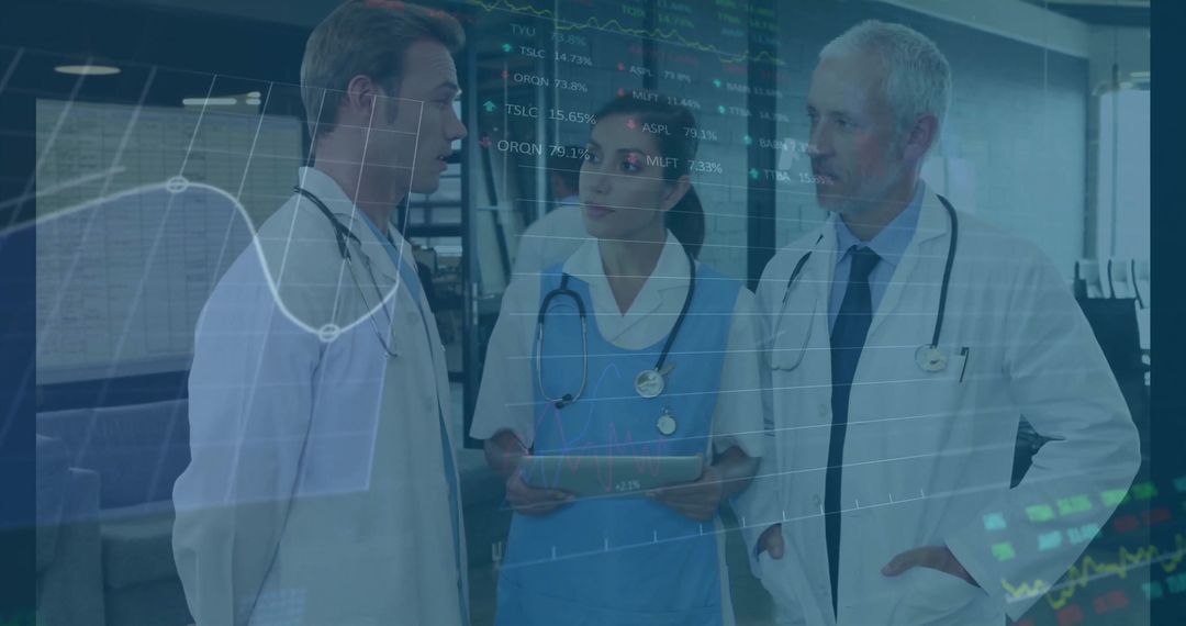 Diverse Doctors Analyzing Financial Data in Hospital Setting